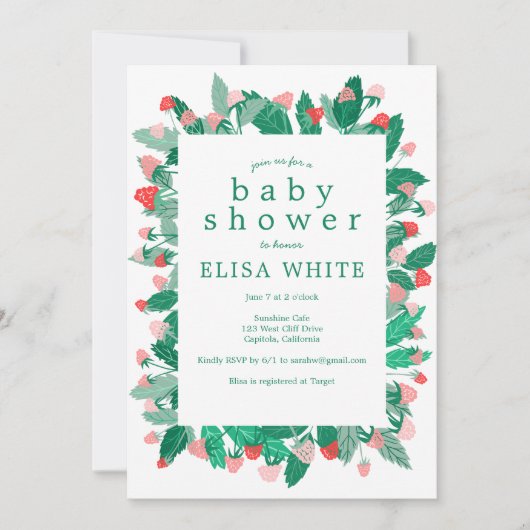 Invitation Raspberry Patch mignon BABY SHOWER coloré (Devant)
