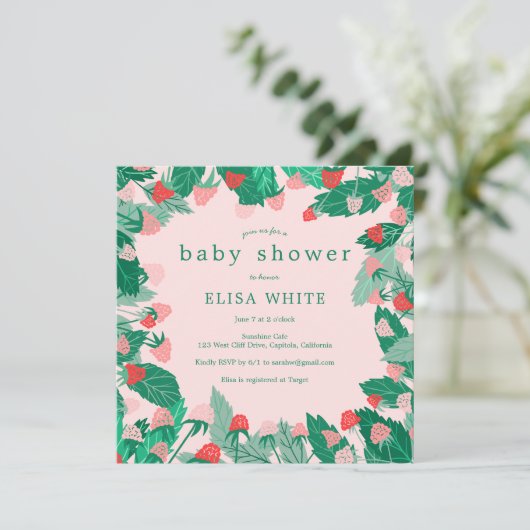 Invitation Raspberry Patch mignon BABY SHOWER coloré (Debout devant)