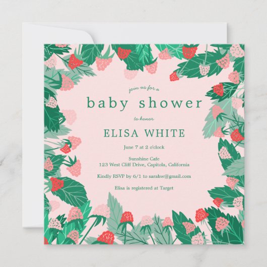 Invitation Raspberry Patch mignon BABY SHOWER coloré (Devant)