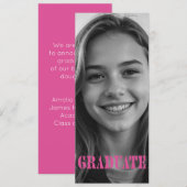 Invitation Raspberry Pink Modern Graduation Announcement Card (Devant / Derrière)