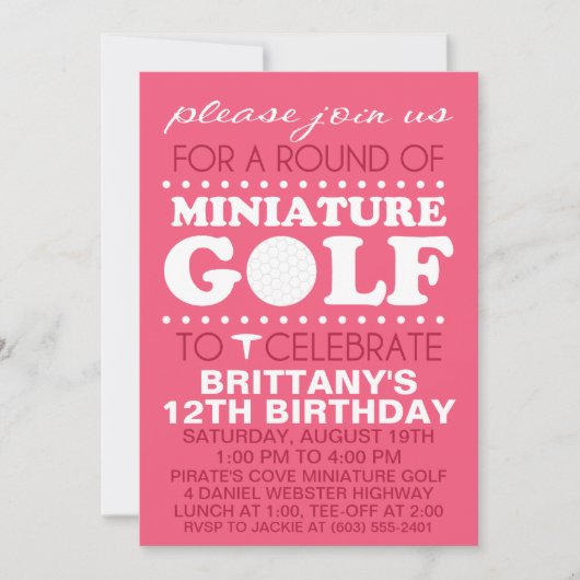Invitation Raspberry Pink Tee Time Miniature Golf Anniversair (Devant)