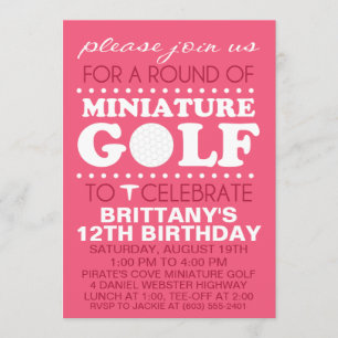Invitation Raspberry Pink Tee Time Miniature Golf Anniversair