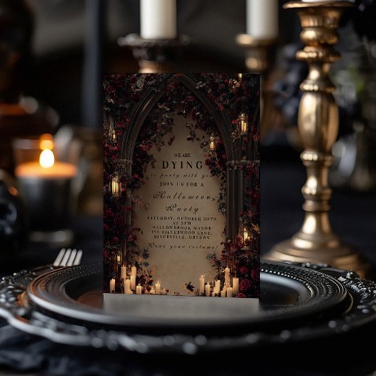 Invitation Rassemblement d'Halloween dans une cathédrale goth