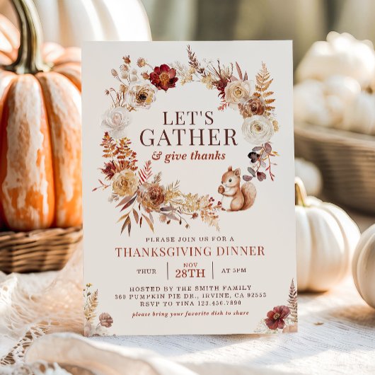 Invitation Rassembler une couronne florale Thanksgiving Dîner