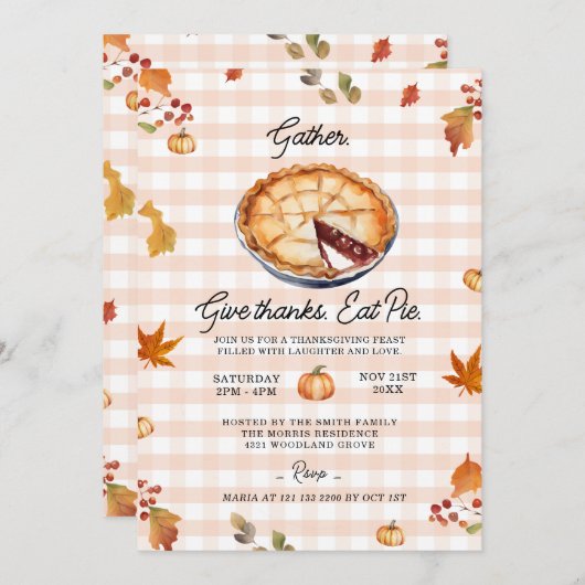 Invitation Rassemblez, Donnez Merci, Mangez Pie Thanksgiving (Devant / Derrière)