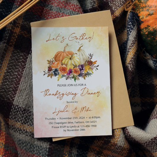 Invitation Rassemblons-nous, Aquarelle Citrouille Thanksgivin