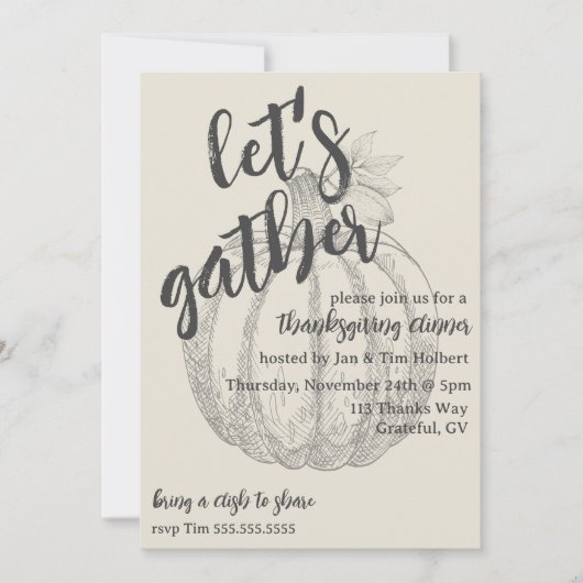 Invitation Rassemblons un dîner Citrouille de Thanksgiving él (Devant)