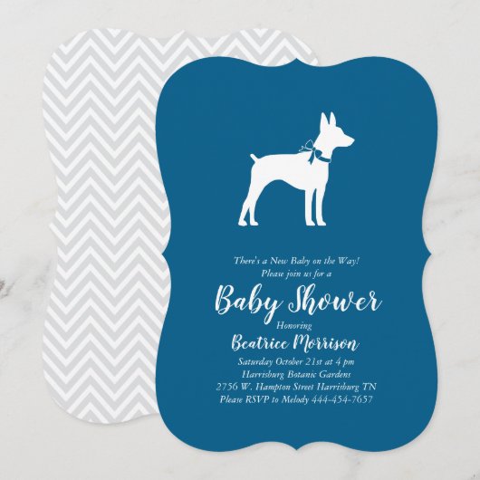 Invitation Rat Terrier Chien Baby shower Blue Boy (Devant / Derrière)