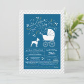 Invitation Rat Terrier Chien Baby shower Blue Boy (Debout devant)