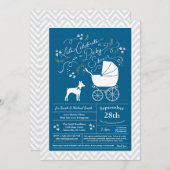 Invitation Rat Terrier Chien Baby shower Blue Boy (Devant / Derrière)