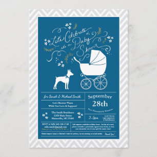 Invitation Rat Terrier Chien Baby shower Blue Boy
