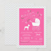 Invitation Rat Terrier Chien Baby shower fille rose (Devant / Derrière)