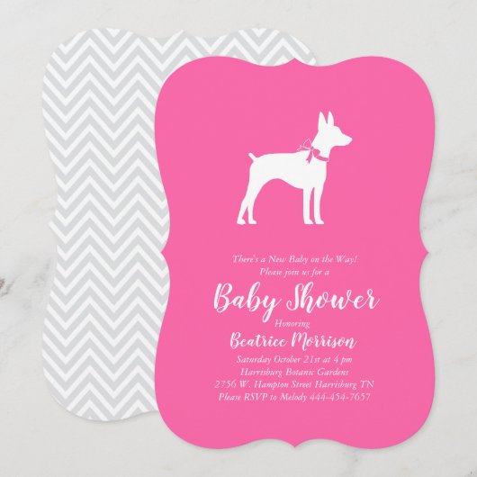 Invitation Rat Terrier Dog Baby shower Rose Girl (Devant / Derrière)