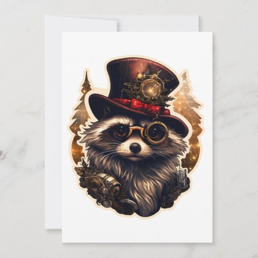 Invitation Raton laveur de Noël Steampunk (Devant)