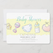 Invitation Rattle, bouteille, couche, bib et douche de Pacifi (Devant)