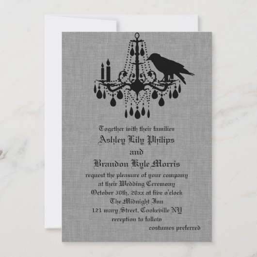 Invitation Raven and Spider Damask Grey Linen Wedding Invite (Devant)