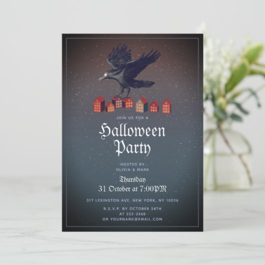 Invitation Raven Maisons Lune Halloween Nuit (Debout devant)