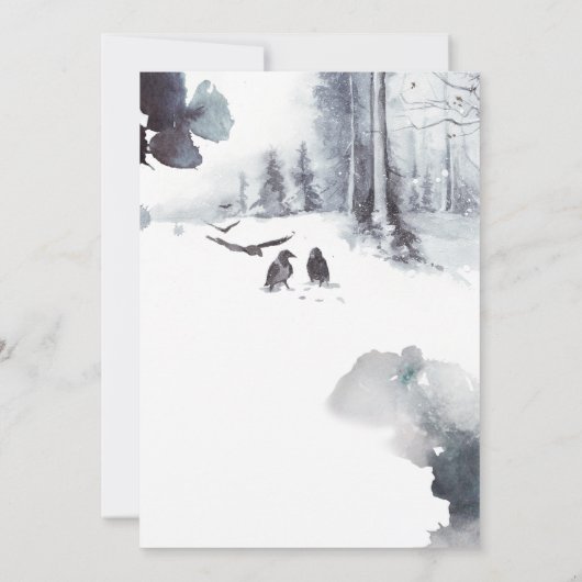 Invitation Ravens dans la forêt couverte de neige Mariage| (Dos)