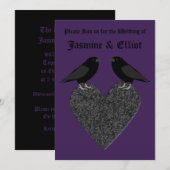 Invitation Ravens gothiques et Black Heart Mariage personnali (Devant / Derrière)