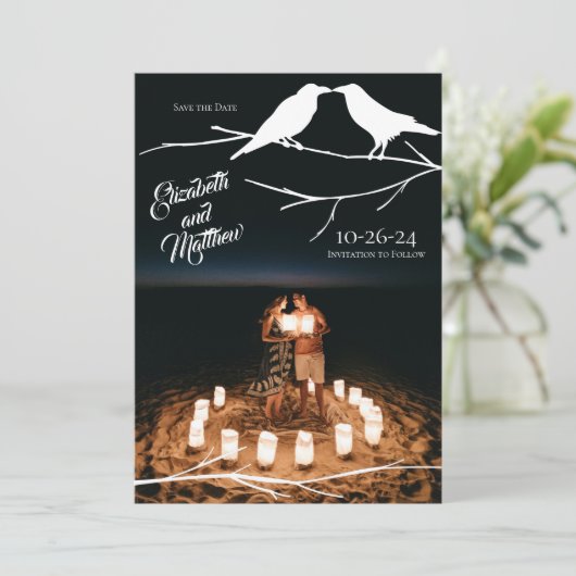 Invitation Ravens Mariage gothique Enregistrer la date (Debout devant)