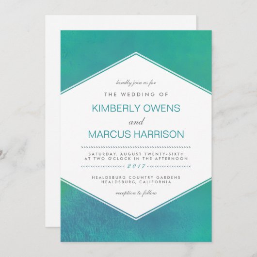 Invitation Ravissement | Mariage d'aquarelle verte turquoise (Devant / Derrière)