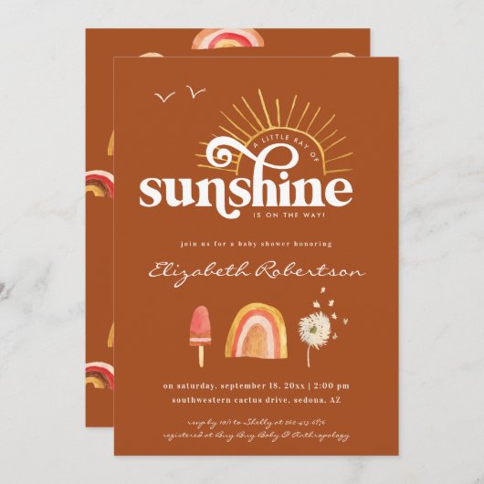 Invitation Ray of Sunshine | Baby shower Boho (Devant / Derrière)