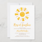 Invitation Ray of Sunshine Jaune Orange Baby shower (Devant)