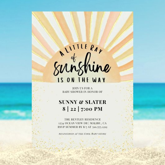 Invitation Ray Of Sunshine Retro Baby shower De Plage D'Été
