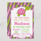 Invitation rayée d'anniversaire de tortue (rose) (Devant / Derrière)