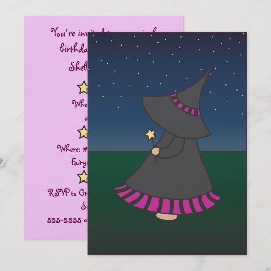 Invitation rayée d'anniversaire de Witchy Wendy (Devant / Derrière)