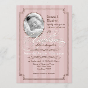 Invitation rayée de baptême (pâlissez - le rose)