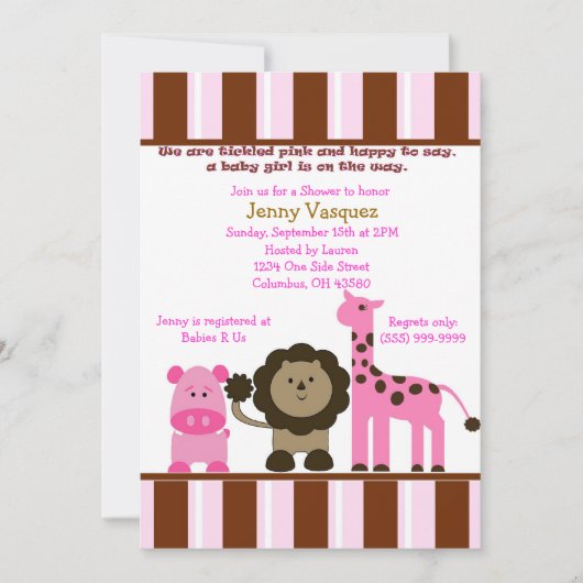 Invitation rayée de safari de fille (Devant)