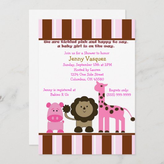 Invitation rayée de safari de fille (Devant / Derrière)