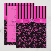 Invitation rayée et juive noire et rose-chaud (Devant / Derrière)