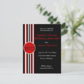 Invitation rayée noire et rouge de fête de remise (Debout devant)