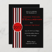Invitation rayée noire et rouge de fête de remise (Devant / Derrière)