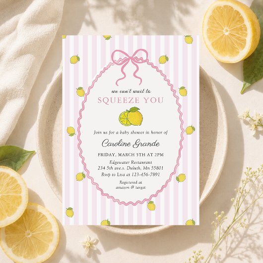 Invitation rayée pour Baby Shower Citron