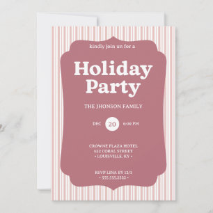 Invitation rayée pour la fête de Noël rétro rouge