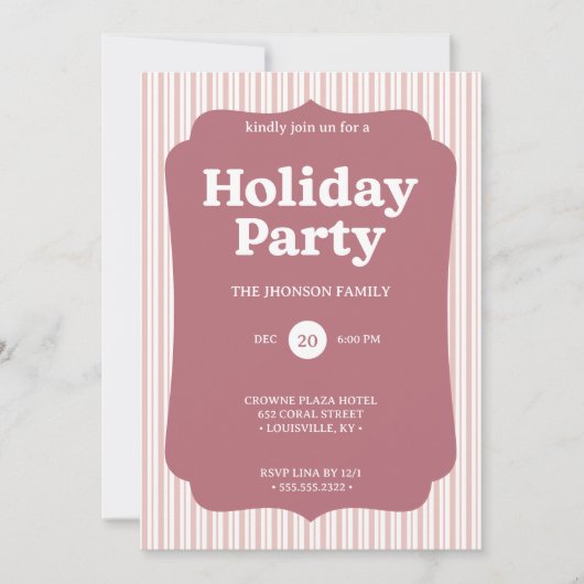 Invitation rayée pour la fête de Noël rétro rouge (Devant)