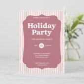 Invitation rayée pour la fête de Noël rétro rouge (Debout devant)