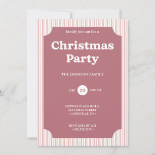 Invitation rayée pour une fête de Noël rétro rouge