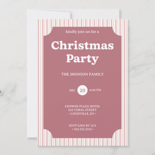 Invitation rayée pour une fête de Noël rétro rouge (Devant)