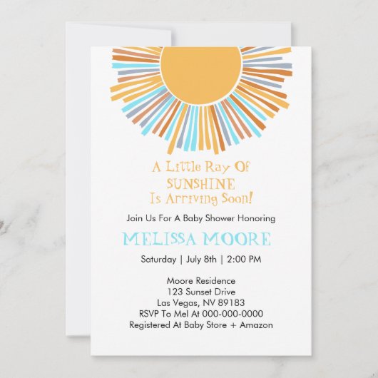 Invitation Rayon de soleil rétro boho Budget (Devant)