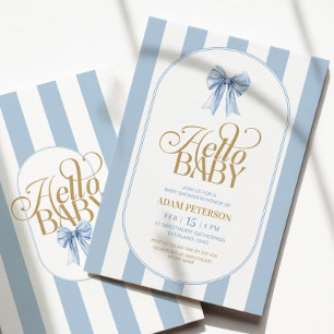 Invitation Rayon rayé élégant avec noeud bleu pour Baby Showe