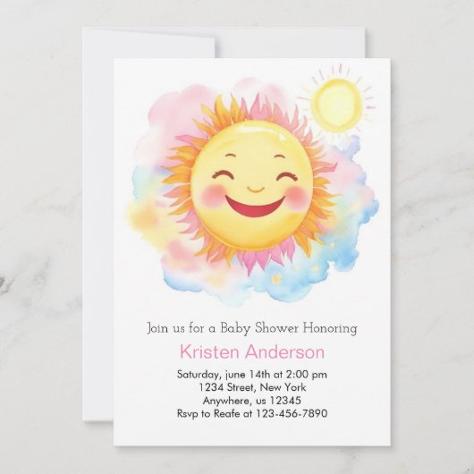 Invitation Rayonnant Un Petit Rayon de Baby shower de fille s (Devant)