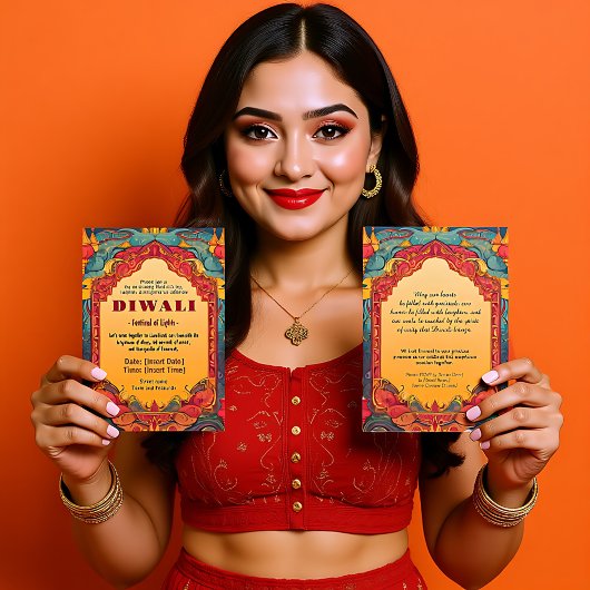 Invitation Rayonnement de Diwali vert et marron