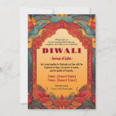 Invitation Rayonnement de Diwali vert et marron (Devant)
