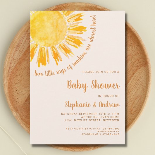 Invitation Rayons de soleil Couples Baby shower jumeaux