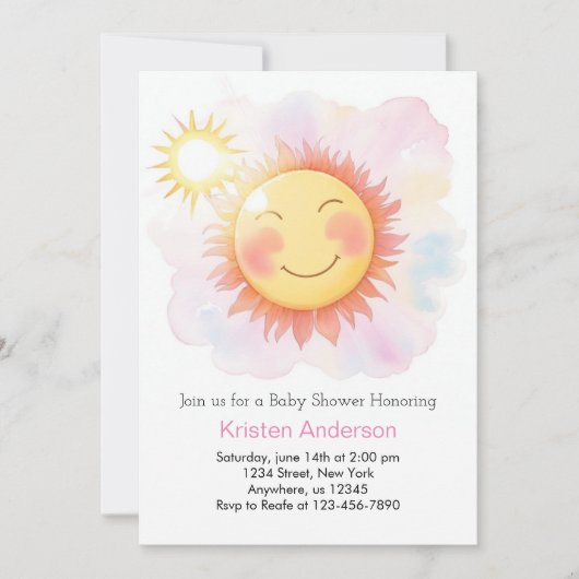 Invitation Rayons solaires et Baby shower pour filles (Devant)