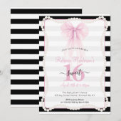 Invitation Rays Préparatoires Rose Nœud Perles Douce 16 (Devant / Derrière)